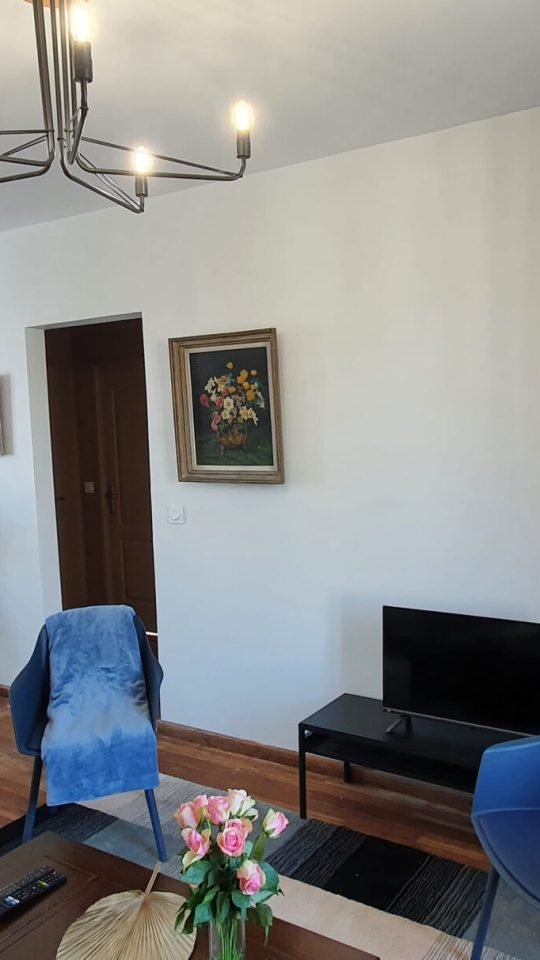 Vue du salon vers la cuisine logement cerise