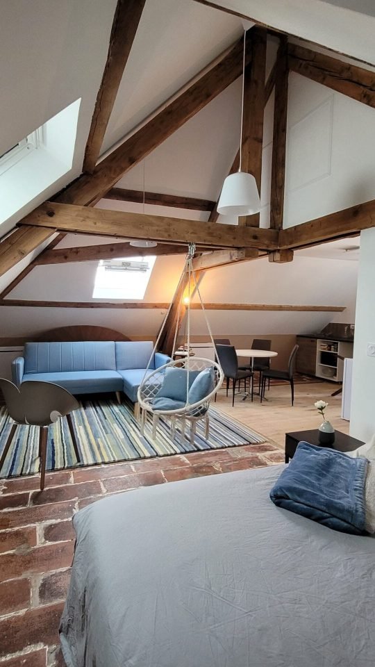 vue du salon depuis le lit canopée hebergement joigny